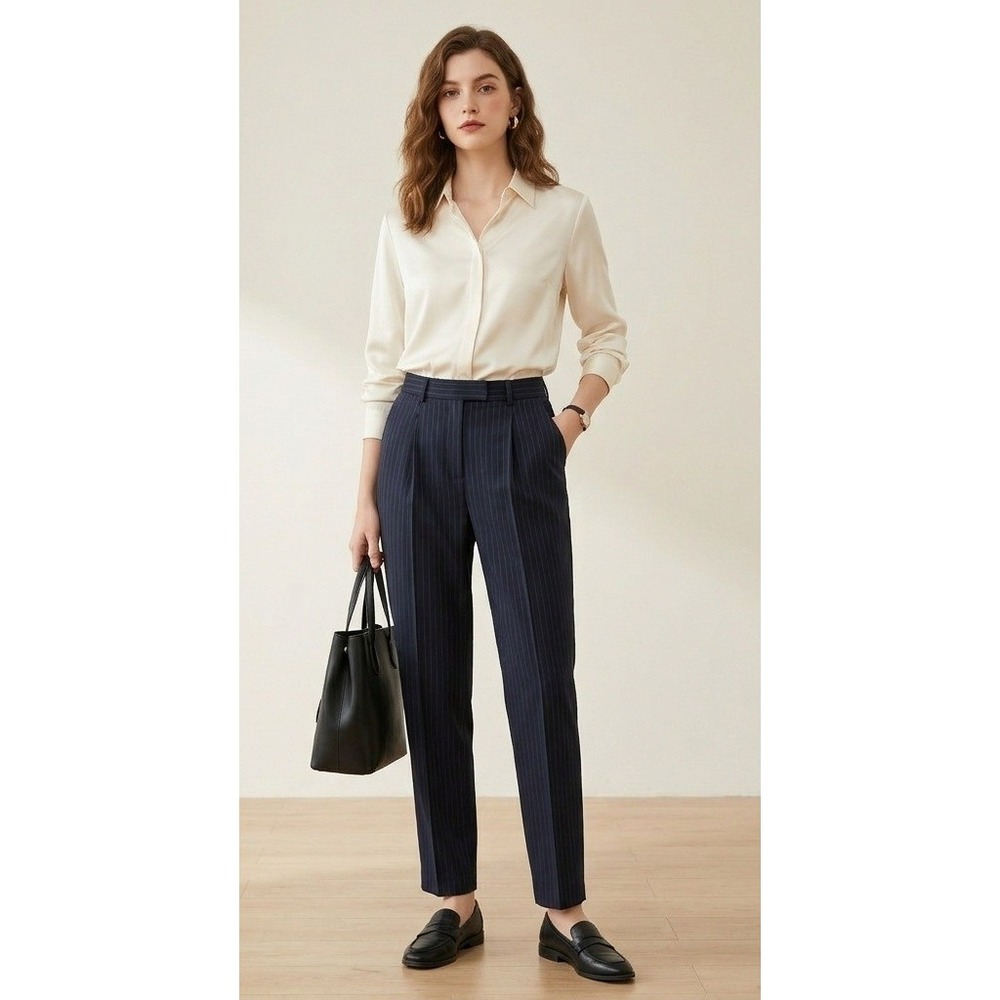 Escada Margaretha Ley Black Pinstripe Wool Pleated Trousers Pants Size 44(US 14)